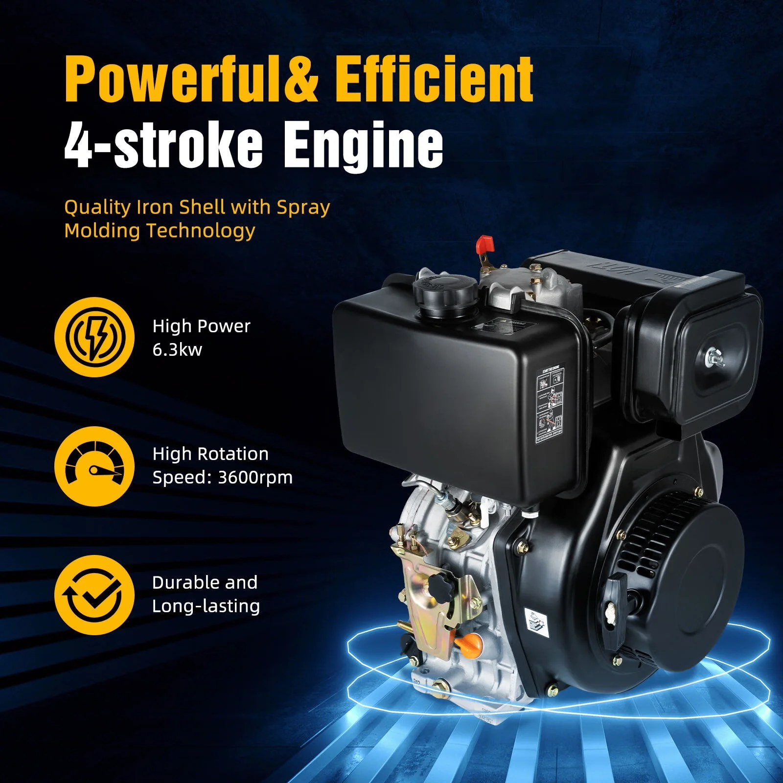 Wuzstar 418CC Air Cooling Engine 4-Stroke Diesel Engine Single Cylinder 1.45 gallon Diesel Motor for Wood Splitter, Lawn Mower