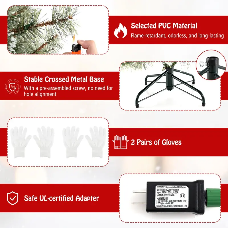 Pre-Lit Artificial Christmas Tree — Available in 6 ft, 7.5 ft, and 9 ft Heights with 360° Quick-Connect Power System