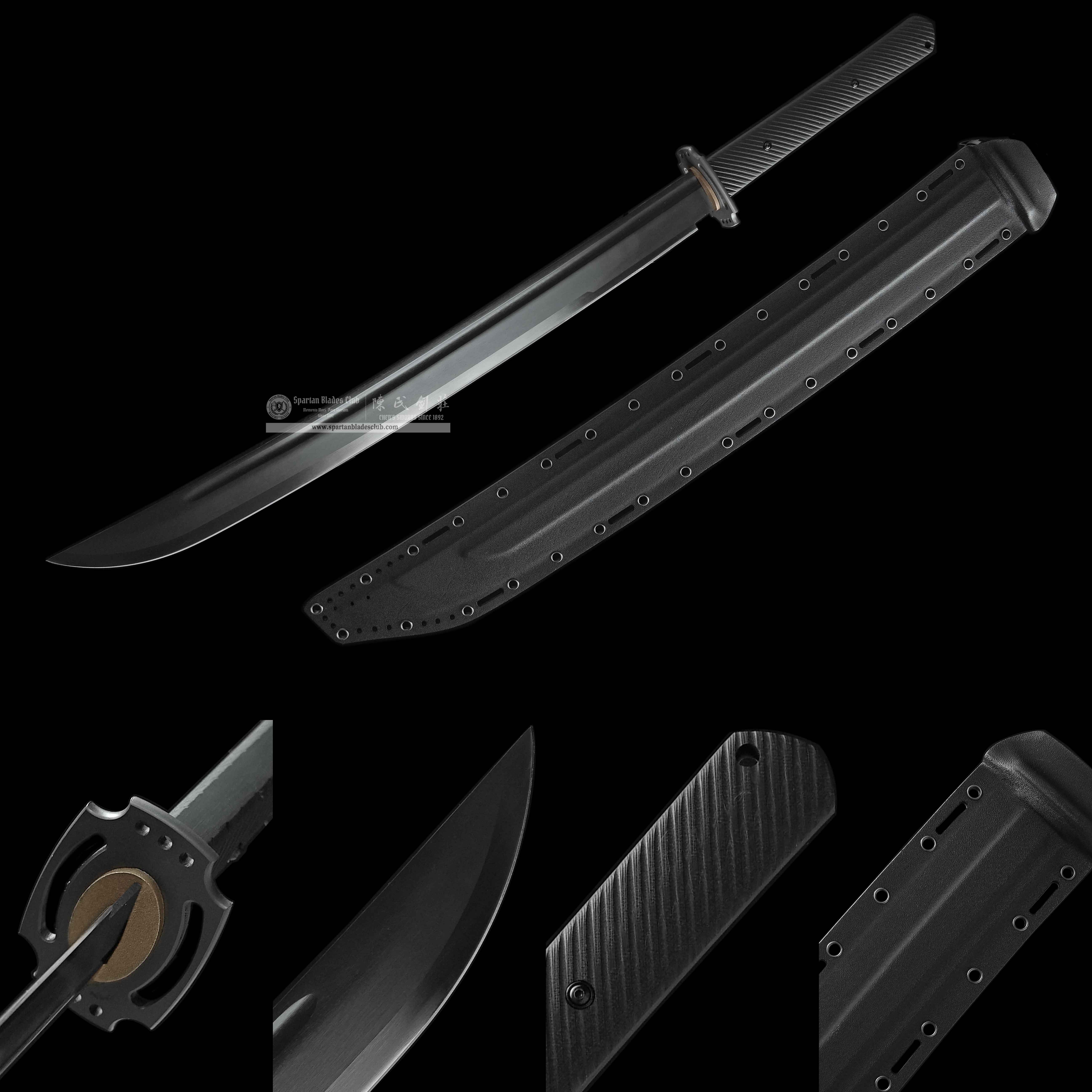 HR06 | Shadow Reaver | Tactical Sword | 60Si2Mn Spring Steel | Two-Tone Black & Silver Titanium Coating | Tactical Wakizashi with Single Fuller (Bo-Hi) | Black | Full Tang | Battle-ready | Spartan Blades Club (陳氏劍莊 CHEN'S SWORDS 1892) - Spartan Blades Club - 陳氏劍莊1892