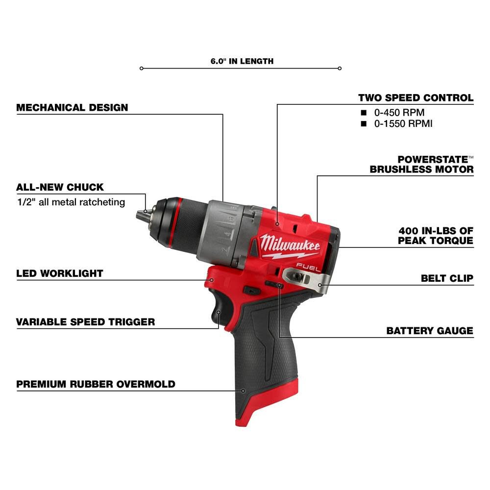 Milwaukee M12 FUEL 1/2″ Drill Driver Bare Tool Reconditioned 3403-80