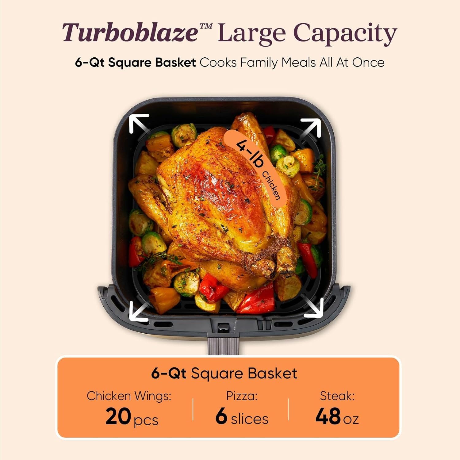6.0QT Air Fryer 10-in-1, 5-Speed Airflow, 90-450°F Temp Control, Quiet Operation