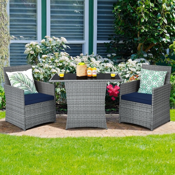 Costway 3PCS Patio Rattan Furniture Set Cushioned Sofa Armrest Garden