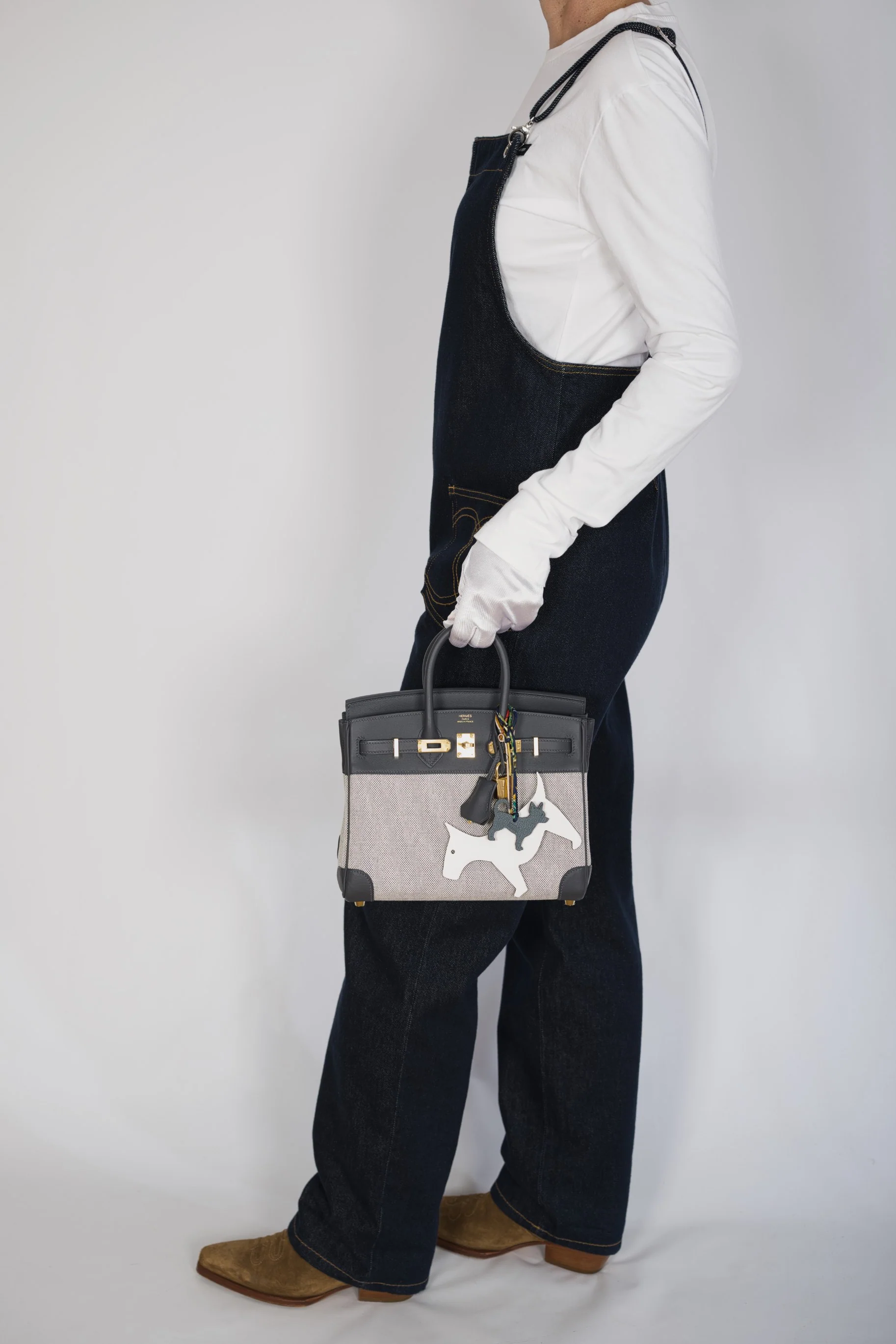 Hermès Birkin 25 Toile H Écru and Ardoise Swift Gold Hardware