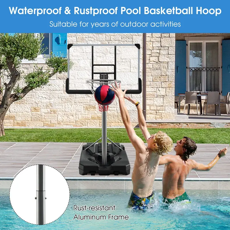 Poolside Adjustable Basketball Goal – Compact Outdoor Hoop with 64″–79″ Height Range