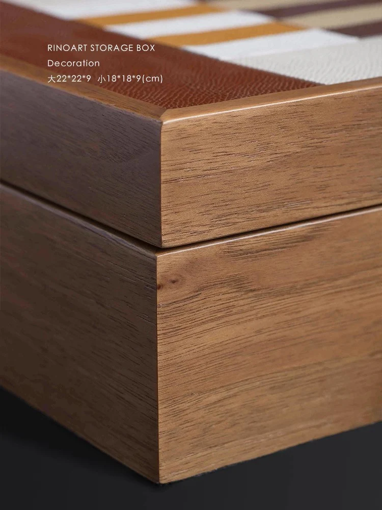 DC170 (Set) - HERME* Wood / Top layer leather patchwork makeup mirror large-capacity jewelry box ear stud storage box