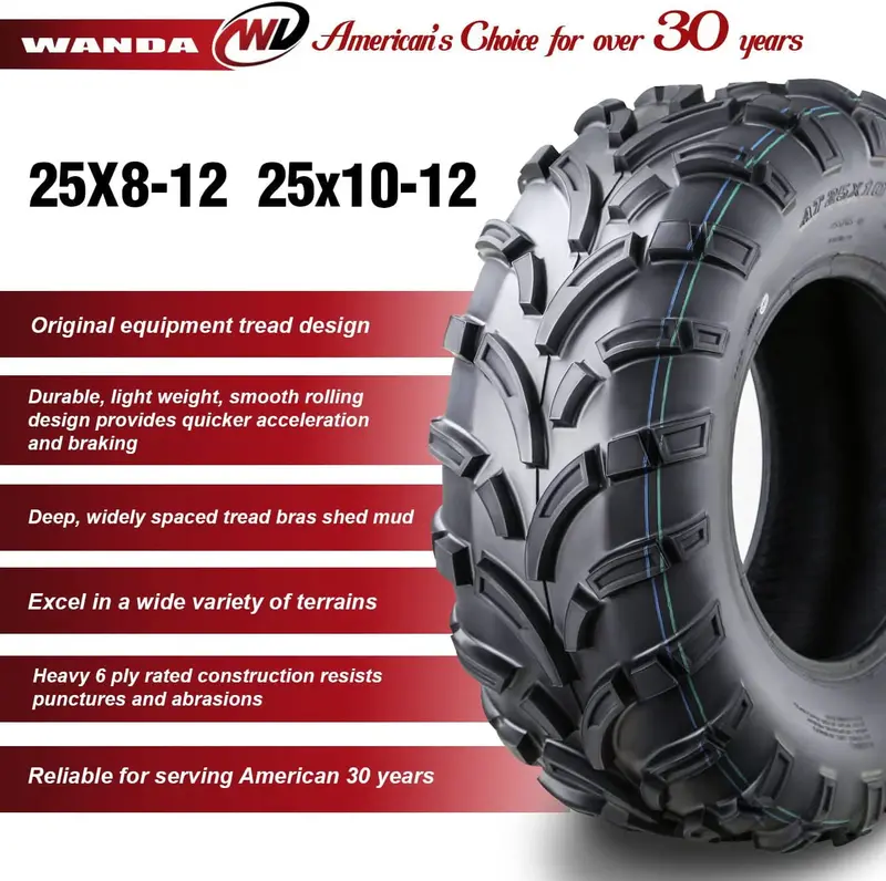 Wanda ATV/UTV Tires 25×8-12 Front and 25×10-12 Rear /6PR P373, Set 4