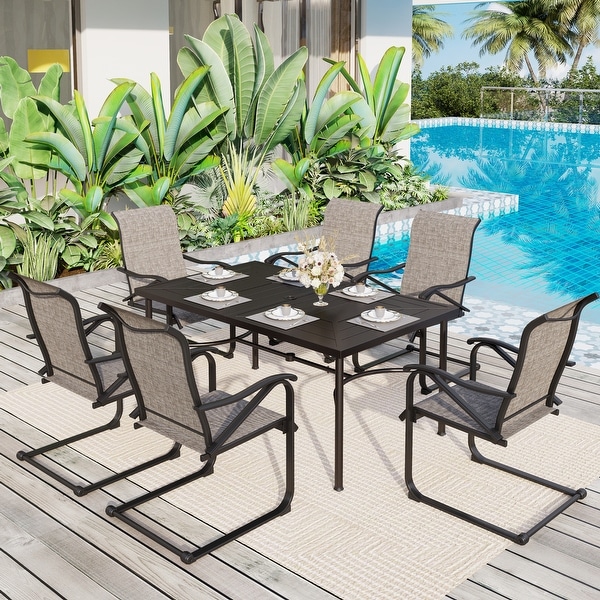 7Piece Patio Dining Sets ,6 Textilene Fabirc Chairs and 1 Metal Table with 2.1'' Umbrella Hole