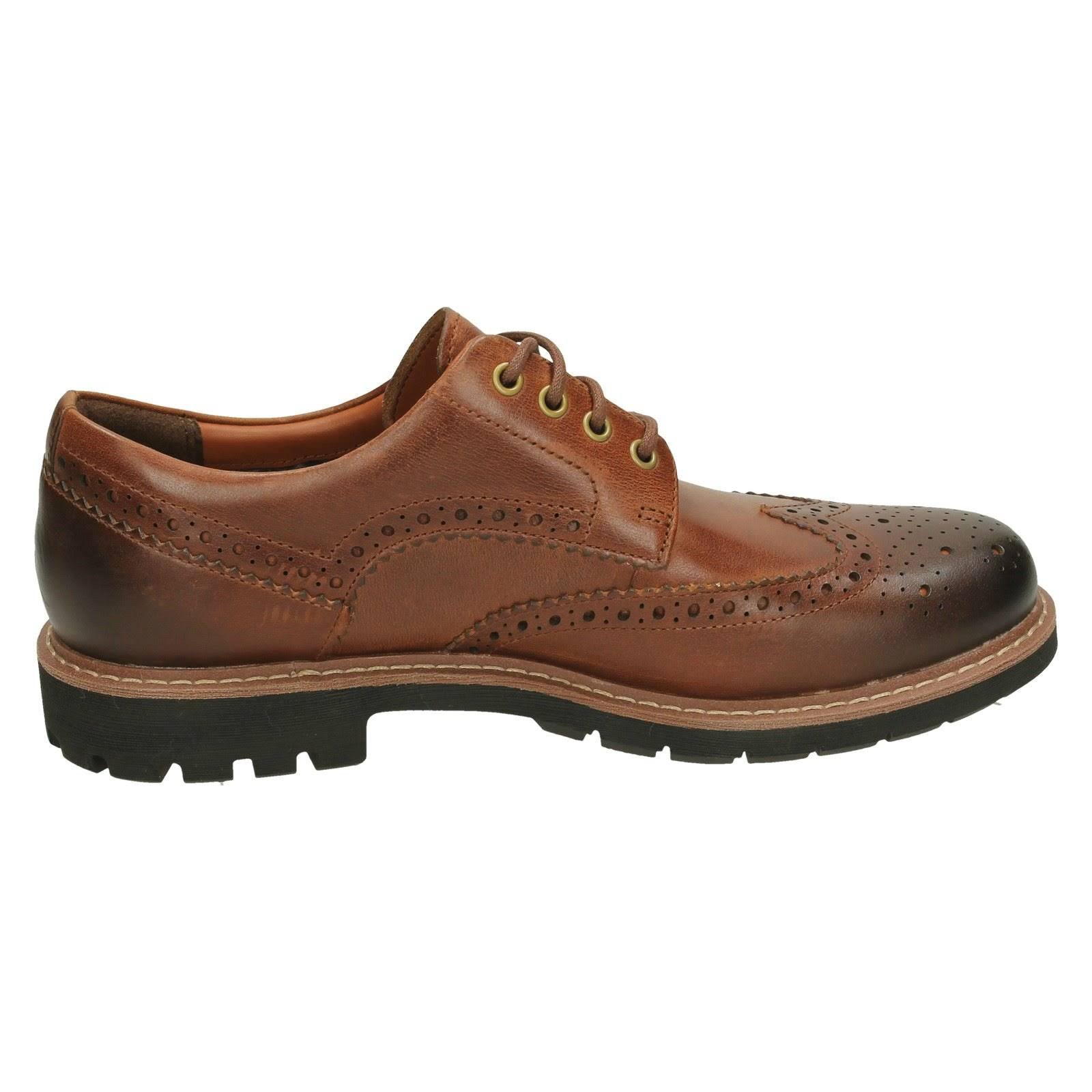 Clarks Men&s BATCOMBE Wing Leather Brogues - Dark Tan - UK 11