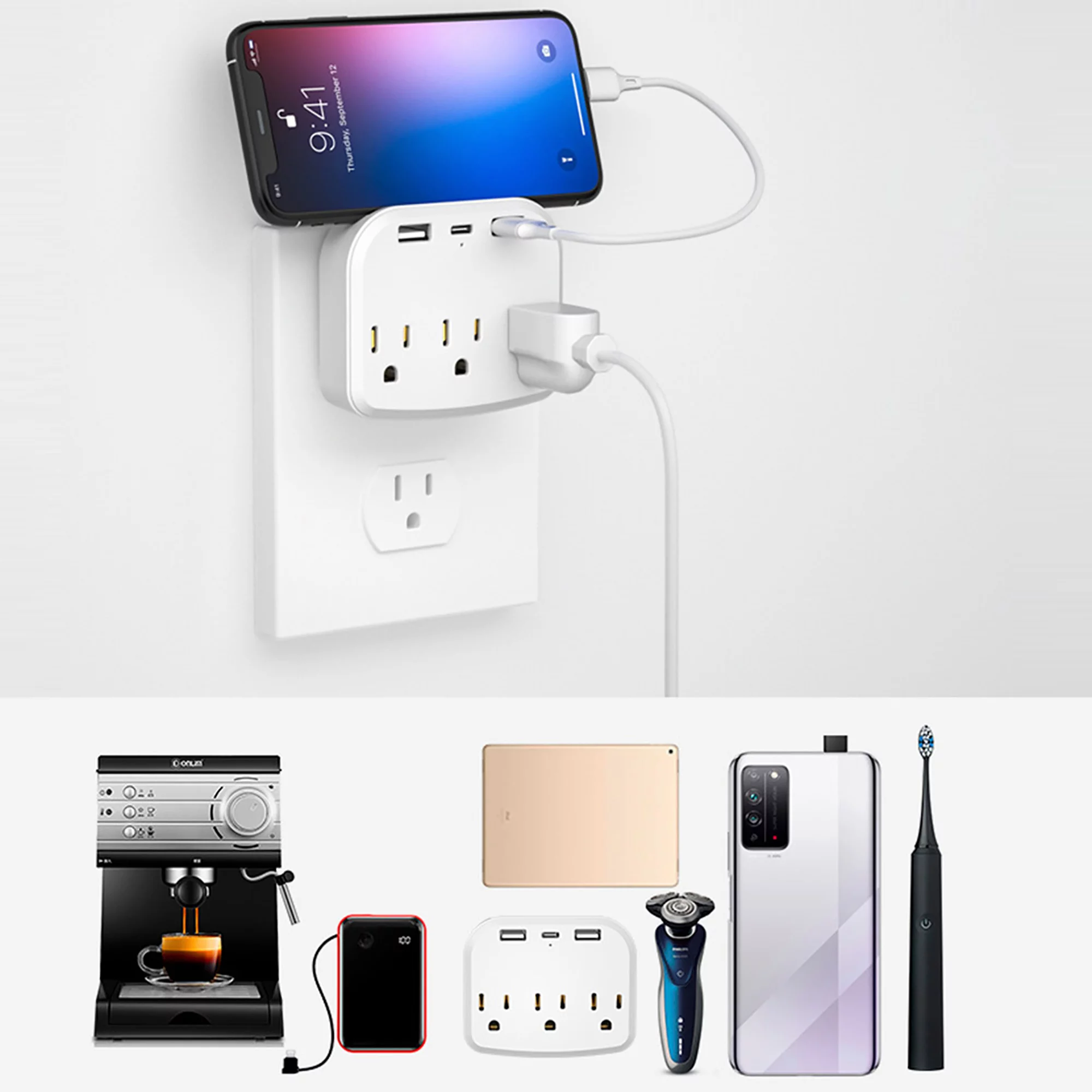European Travel Plug Adapter, KAWELL International Power Plug with 3 US Outlets and 2 3.4A USB, Type C Outlet Adaptor Charger