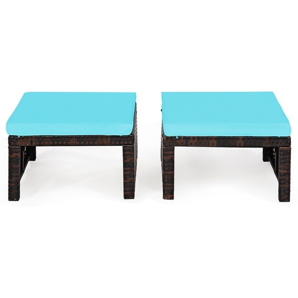 Costway 2PCS Patio Rattan Ottoman Cushioned Seat Foot Rest Furniture