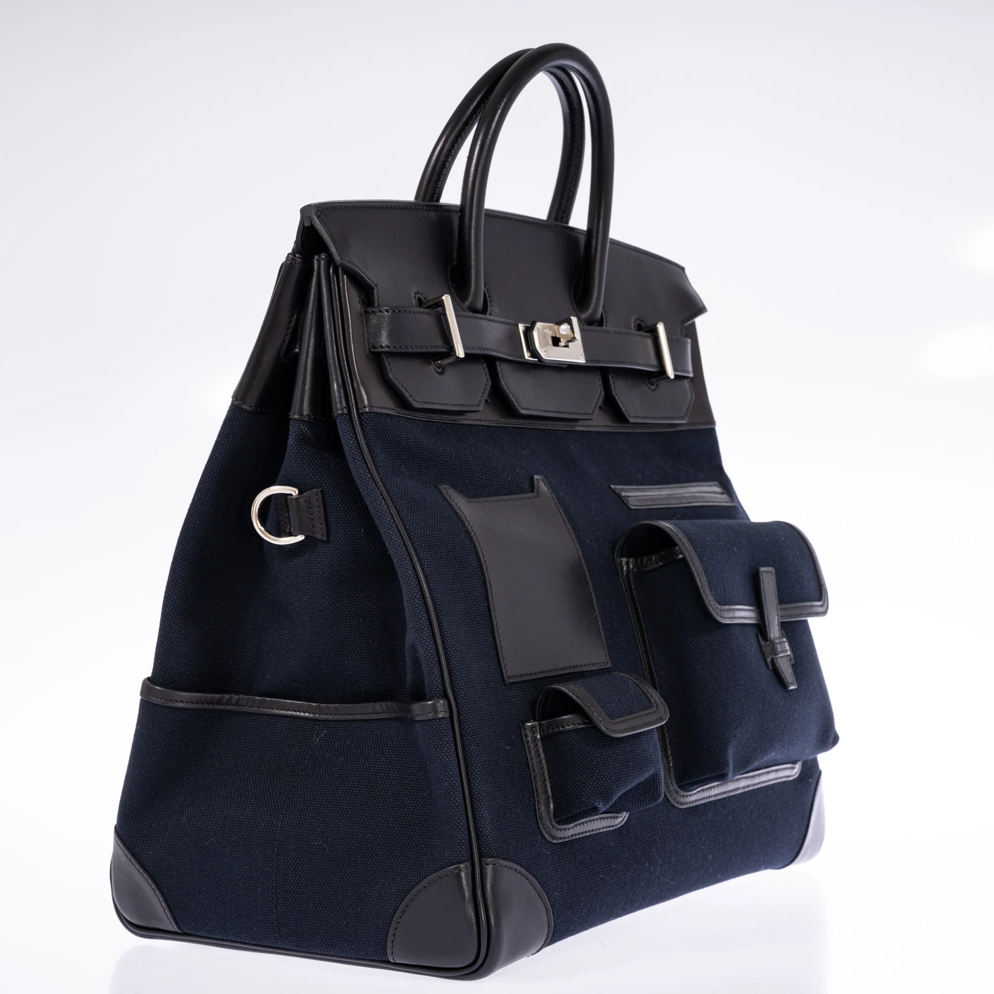 Hermès Cargo HAC Hermès Bleu Marine Toile & Black Box Calf Cargo