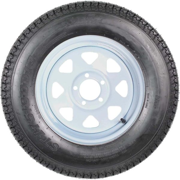 2026 Set of 2 Trailer Tires Rims 175-80 5 Lug 6PR White Spoke Wheel Load Range C