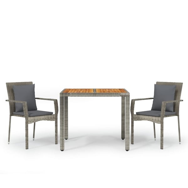 vidaXL 3 Piece Patio Dining Set with Cushions Black Poly Rattan