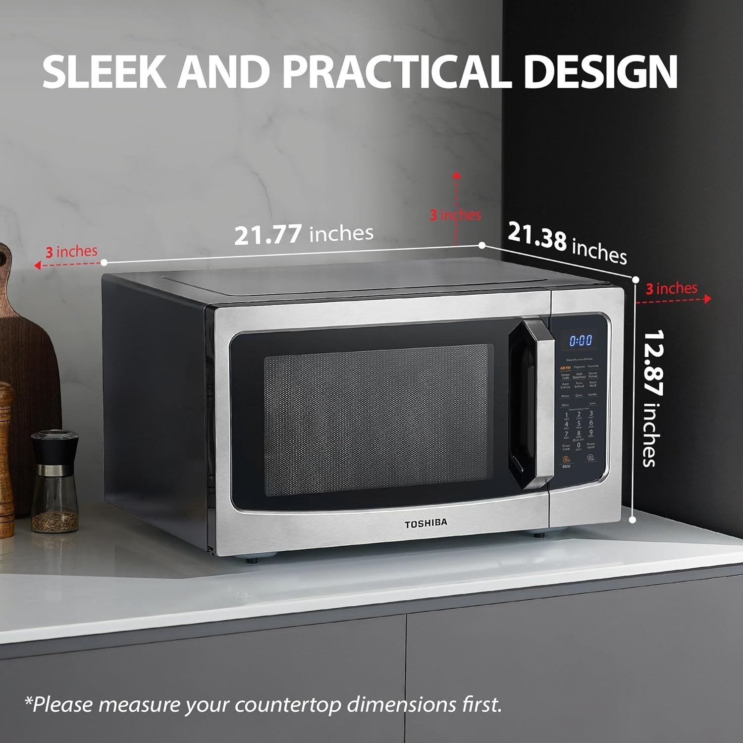 4-in-1 Countertop Microwave Air Fryer Convection Oven 1.5 Cu Ft 1000W Silver