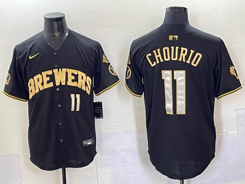 Men's Milwaukee Brewers Jackson Chourio #11 Black Replica Player Jersey