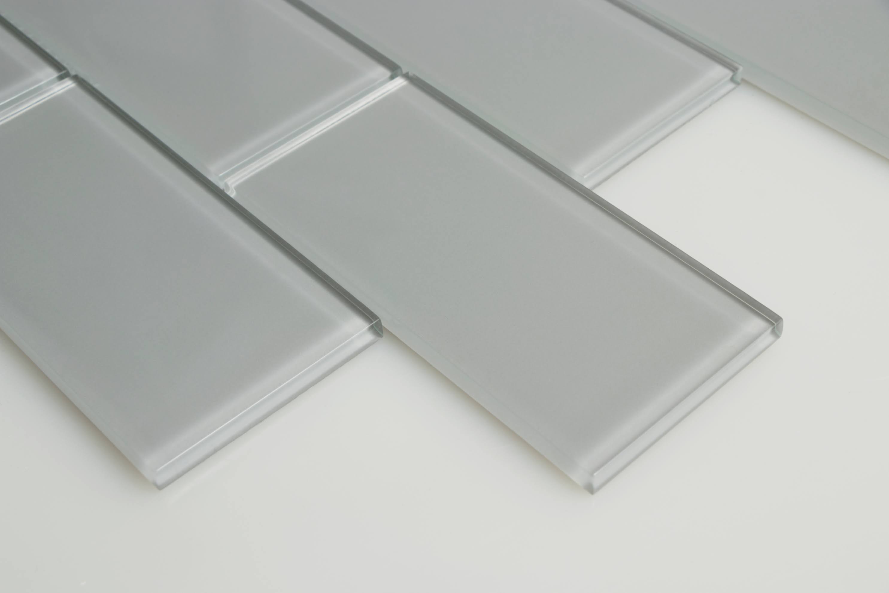WS Tiles Premium Series 3 inch x 6 inch Glass Subway Tile in Glossy Soft Gray - 5 Square Feet Carton, Size: 12 inch x 12 inch