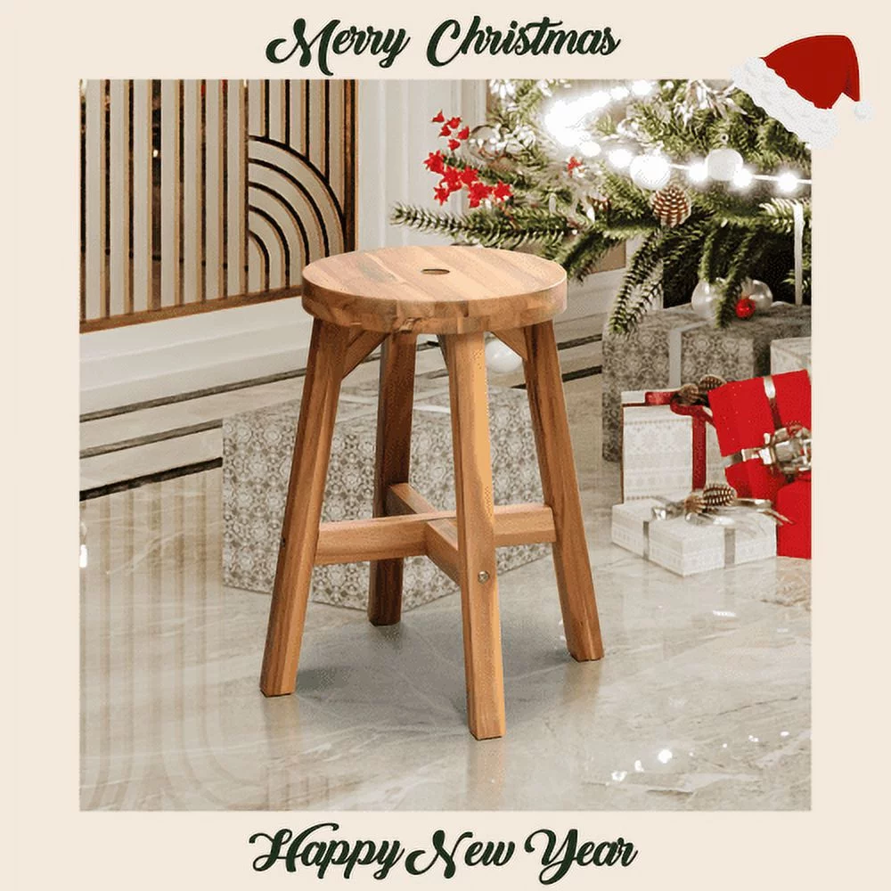 Acacia Wood Stool Round Top Chairs Best Ideas End Tables For Sofas Sub-stool for Living Room Bedside Strong Weight Capacity Upto 350 LBS, Natural Color