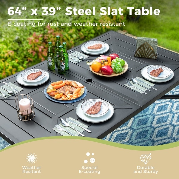 7Piece Patio Dining Sets ,6 Textilene Fabirc Chairs and 1 Metal Table with 2.1'' Umbrella Hole
