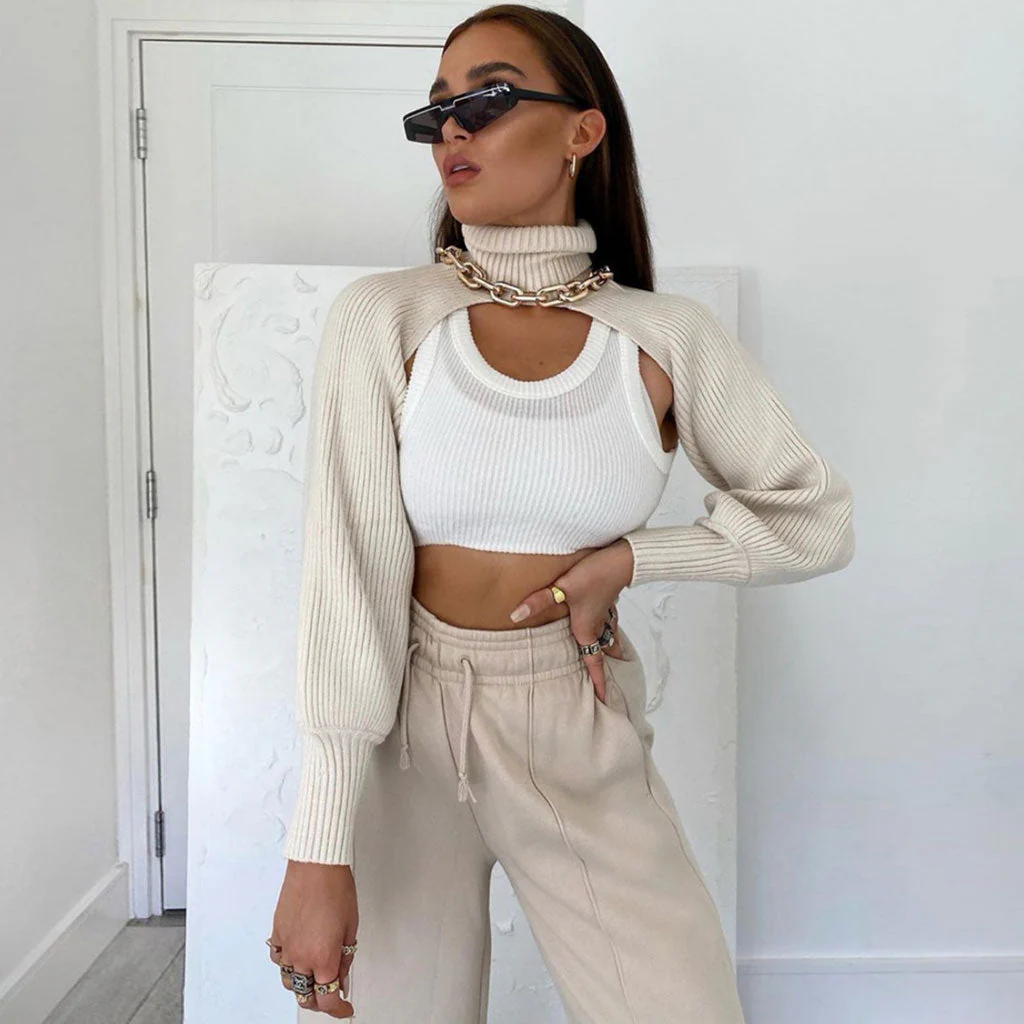 Cut-Out Turtleneck Crop SweaterClistos