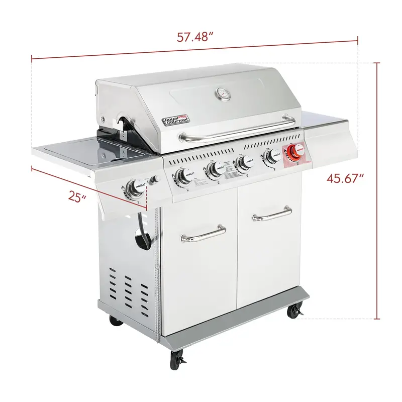 Royal Gourmet GA5404S Premium 5-Burner Gas Grill – Stainless Steel, Rotisserie Kit, Sear & Side Burners, 64,000 BTU Output