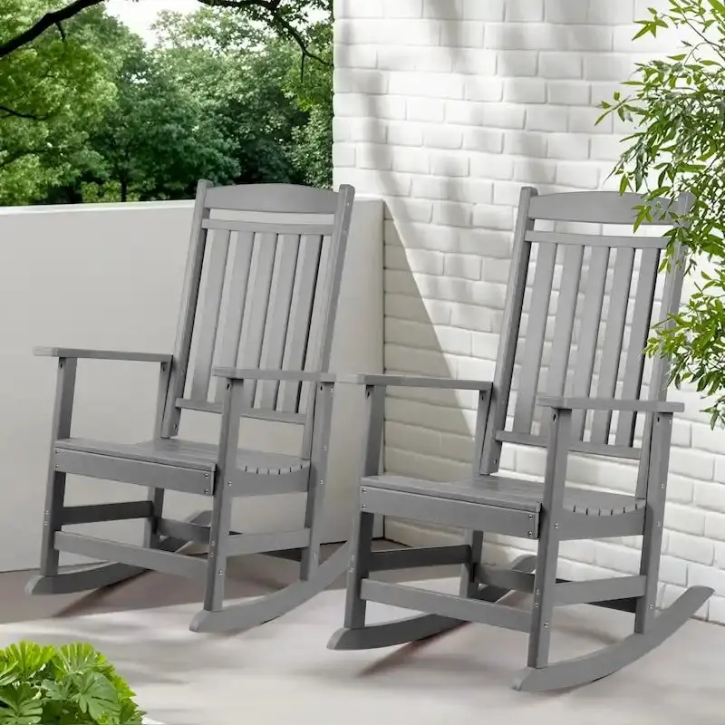 Vrakae All-Weather Rocking Chair Set – 2-Piece High-Back Outdoor Seating Designed for Durability