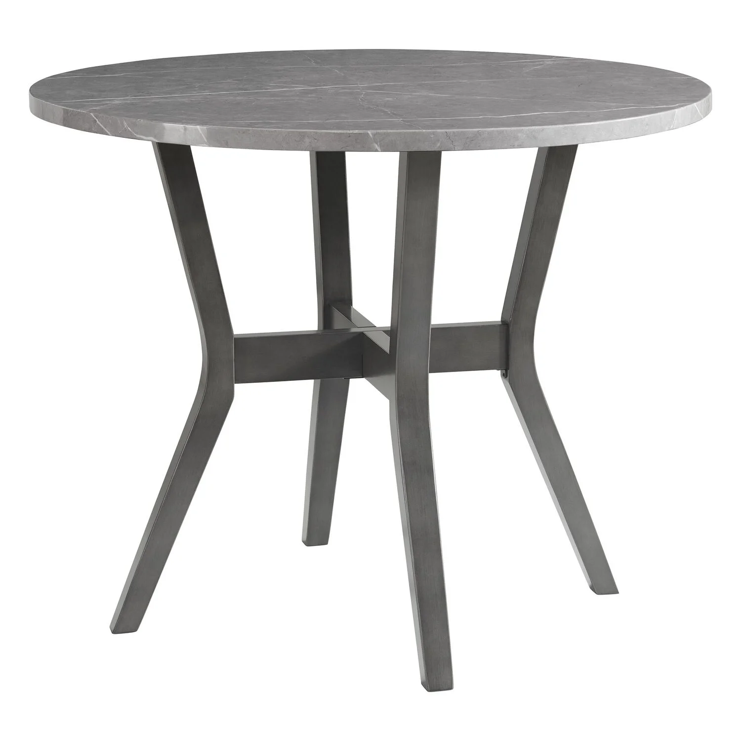 Picket House Furnishings Vania 5PC Round Counter Set With Faux Marble Top in Brushed Grey