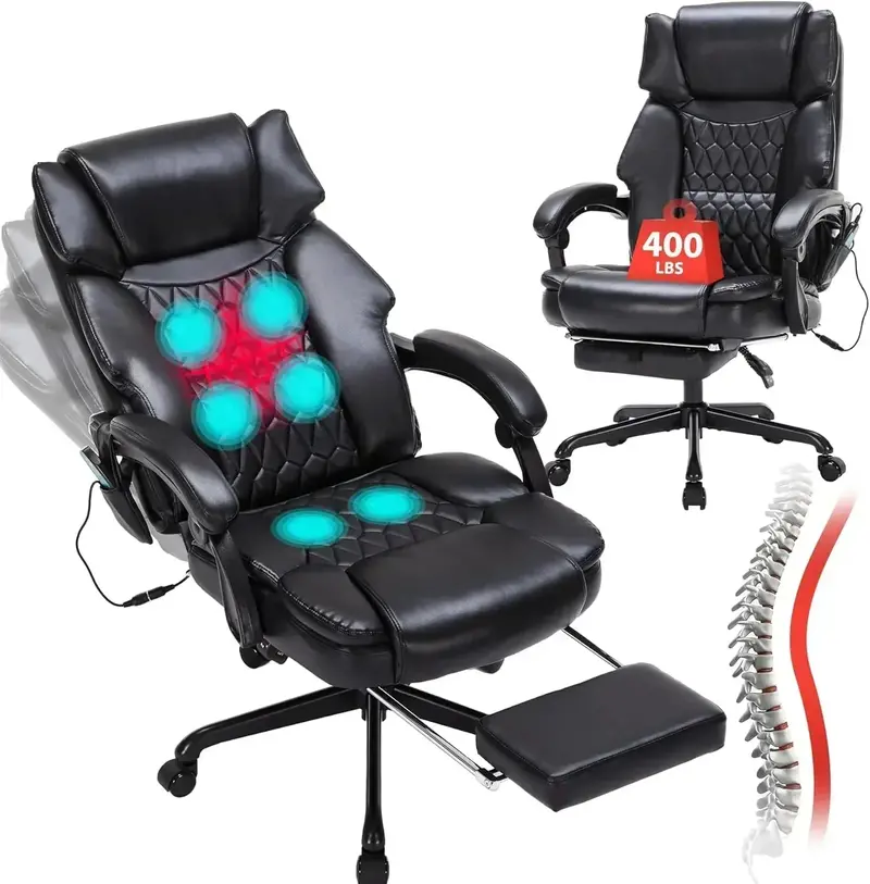Vibrating Massage Office Chair – Heated Seat, 6-Point Vibration, and Extendable Footrest