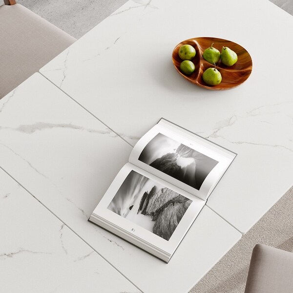 Nestfair Solid Oak Meet Dining Table with Marble Finish