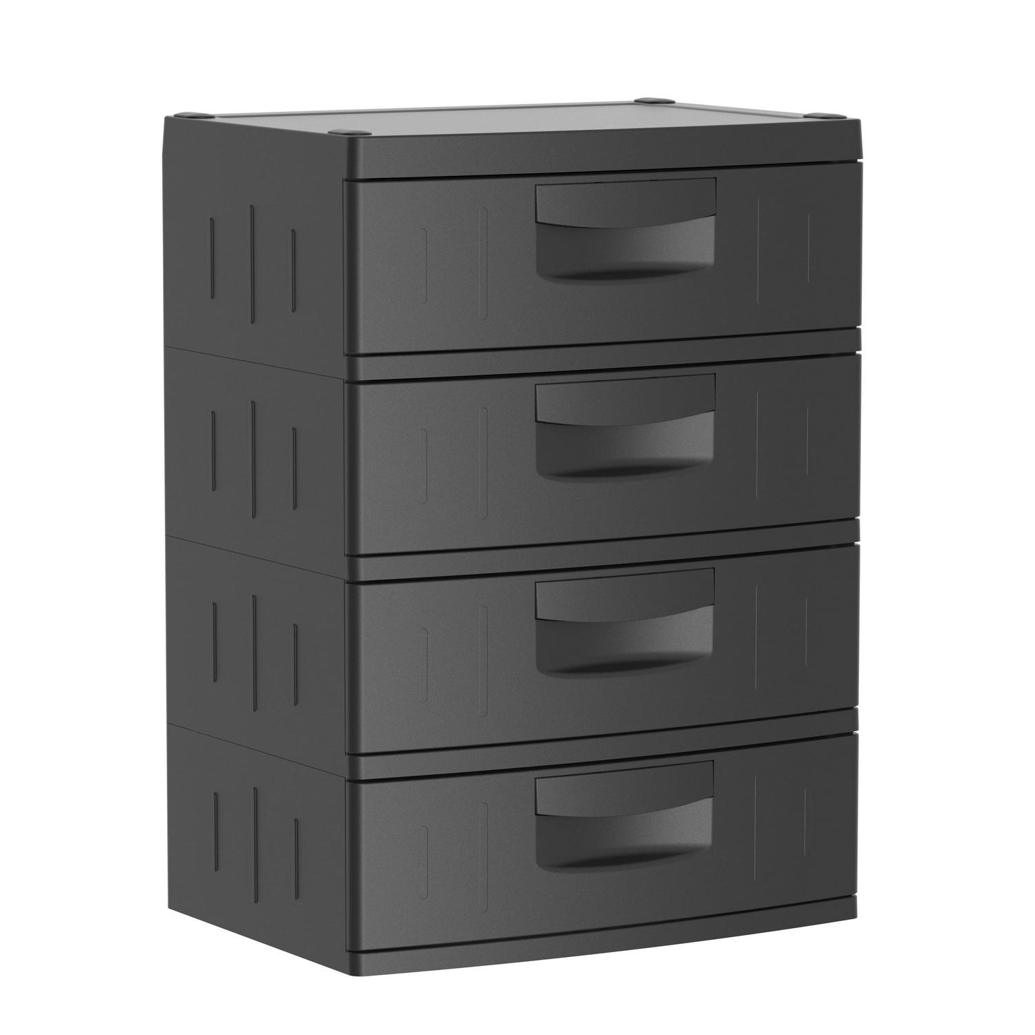 Hyper Tough 4 Drawer Plastic Garage Storage Cabinet 18.7 D x 25.39 W x 35.31 H, Black