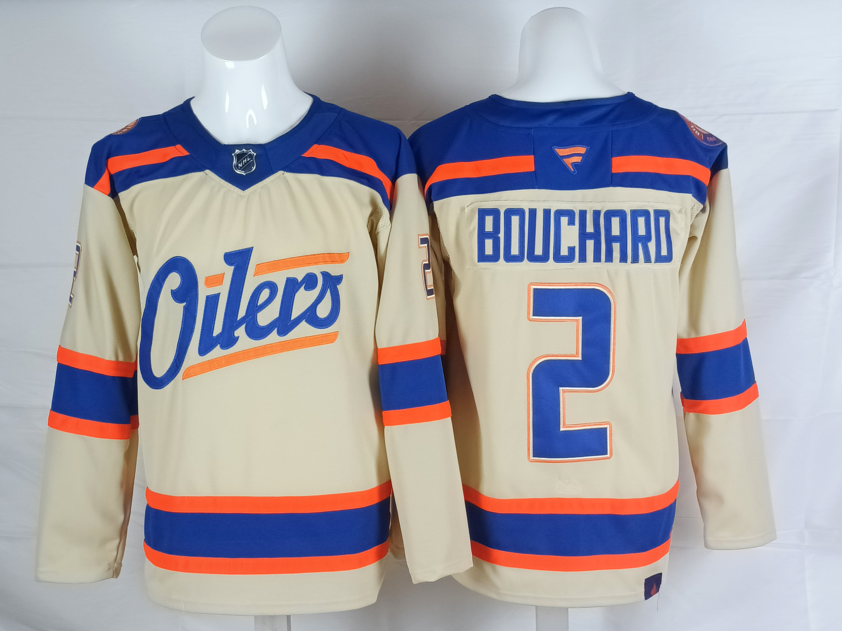 Men's Edmonton Oilers Evan Bouchard #2 Fanatics Light Beige Premium Player Jersey