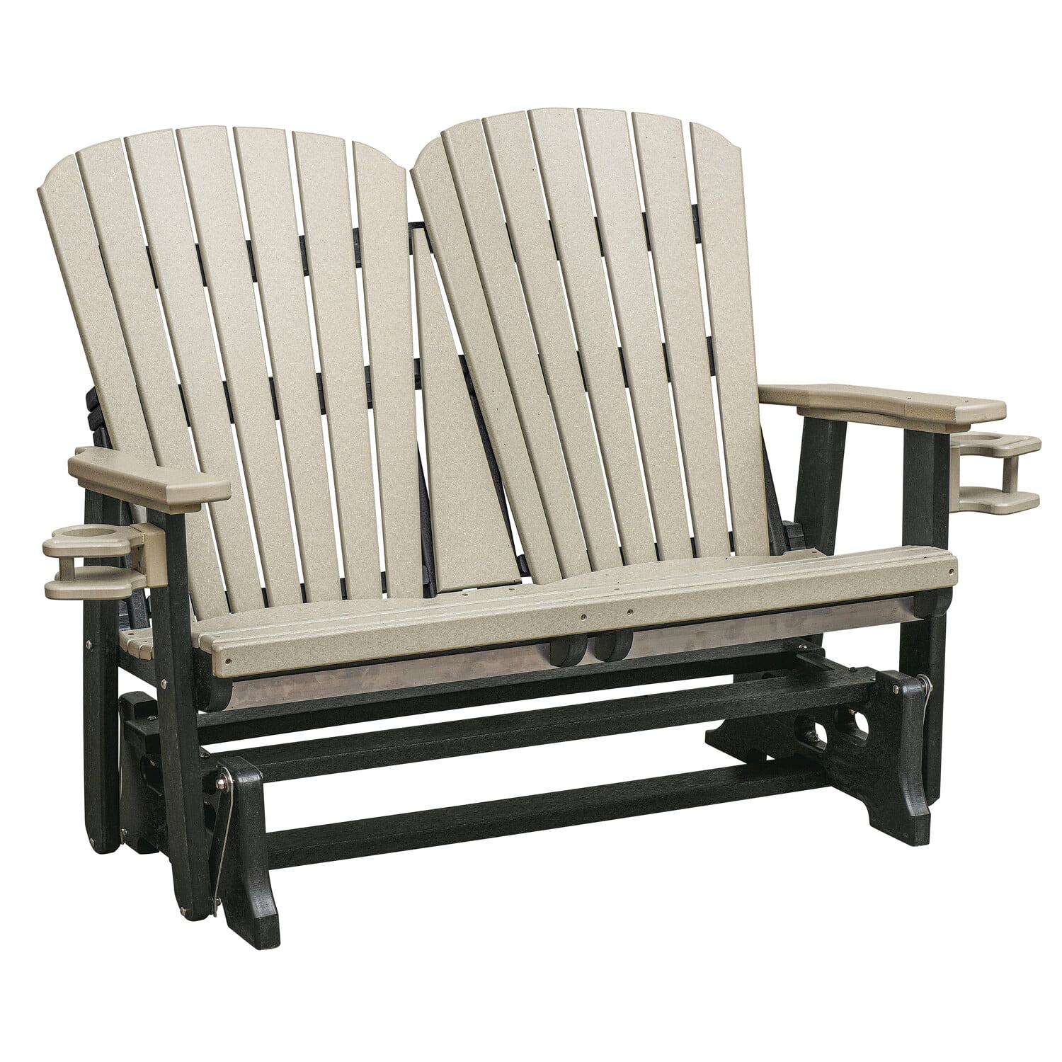 OS Home and Office 420WWBK Dual Fan Back Glider in Weatherwood with a Black Base