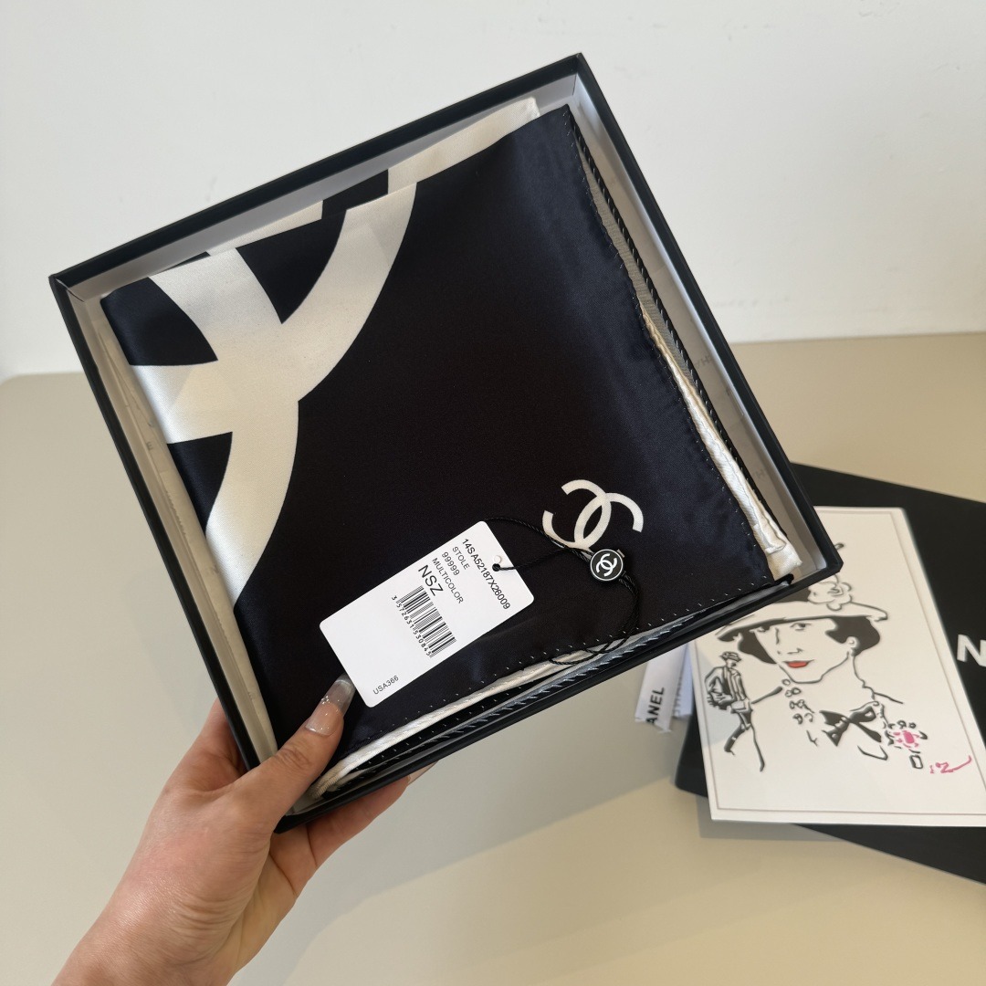Chanel Scarf Large Double C Letter Square Scarf 100% Silk 90*90cm Accessories - cnluxepick