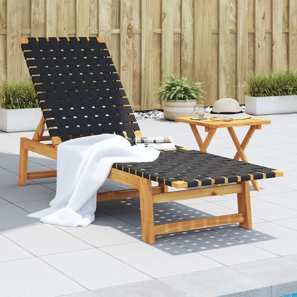 vidaXL Sun Lounger Reclining Patio Furniture Solid Wood Acacia and Fabric