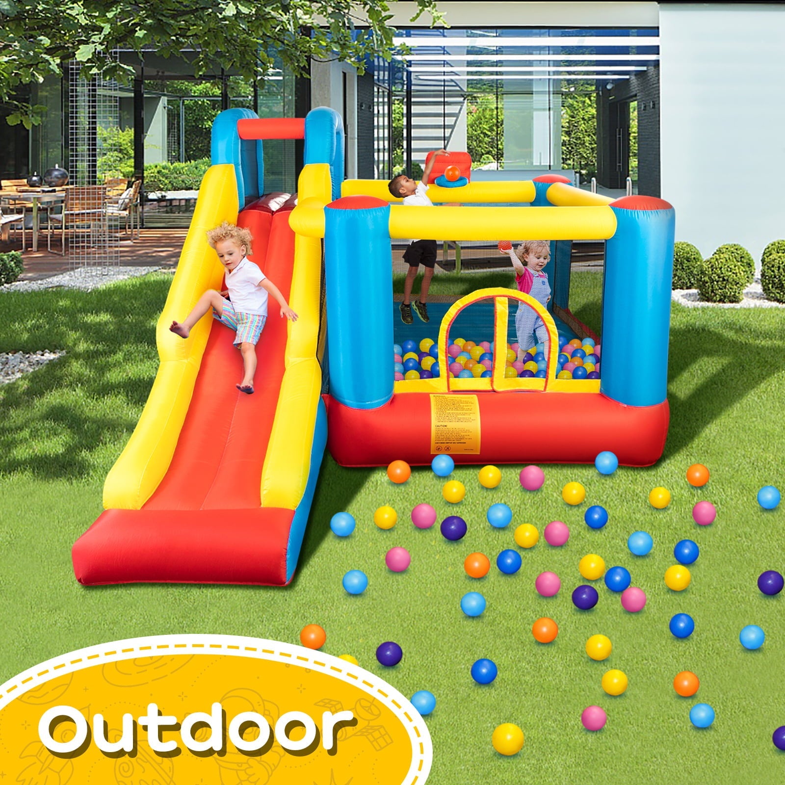 JOYMOR Bounce House Inflatable Bouncing Castle Play Center w/ Air Blower, Jump'n Slide Bouncer, Suitable for Toddler Baby and Little Kids
