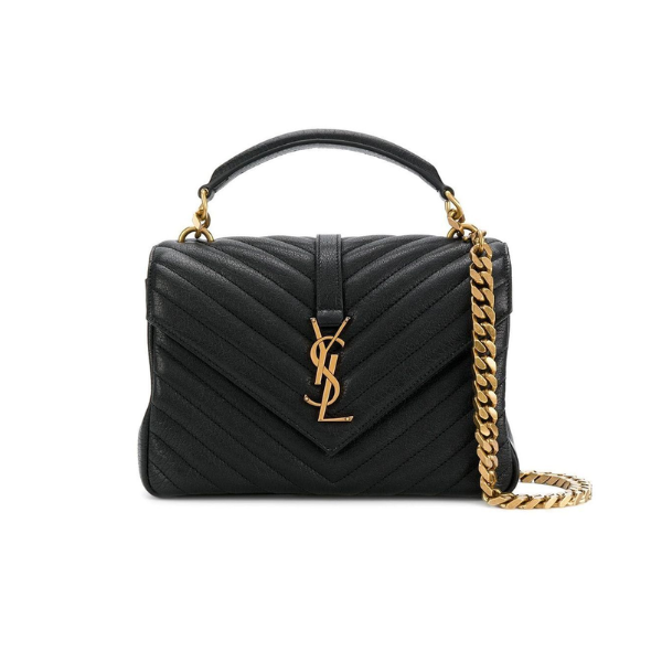 Ysl College Medium Chain In Quilted Leather Black Gold