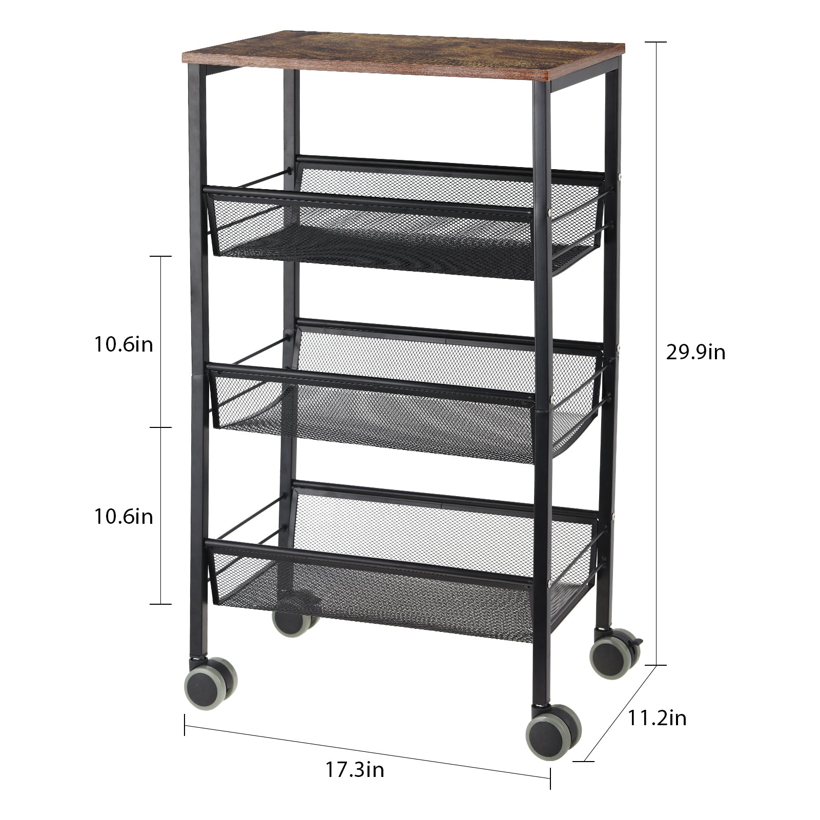 4 Tier Kitchen Storage Rolling Cart on Wheels for Kitchen Bathroom Living Room Rustic,17.3