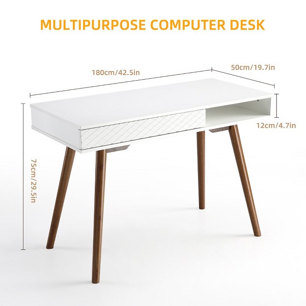 Modern Simple Home Office Desk Computer Writing Desk With Drawer Solid Wood Legs