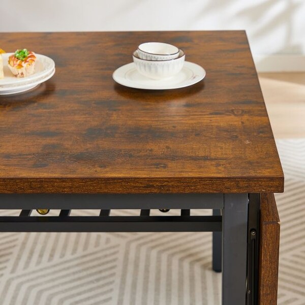 Mieres Folding Dining Table,Modern Kitchen Folding Table with Drop Leaf Bar Table Wine Rack,1.2Inch Thick Table Top