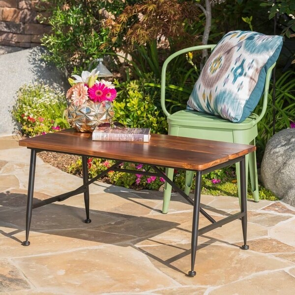 Outdoor industrial acacia wood+metal table,for graden and patio