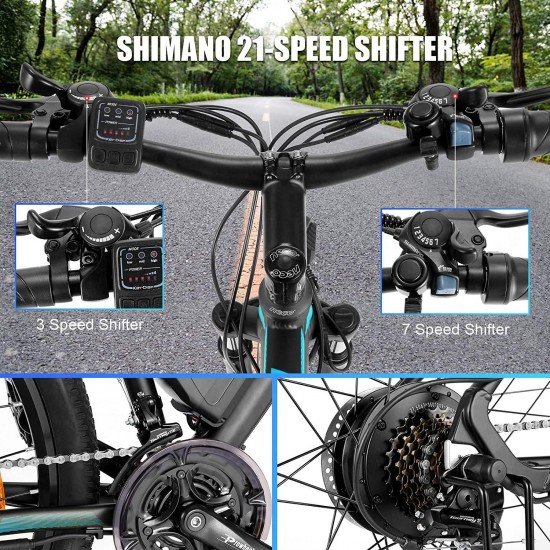 Electric Bike 27.5″ Electric Mountain Bike 350W Adults Ebike Electric Commuter Bike, Electric Bicycle with Removable 10.4Ah Battery, Professional 21 Speed