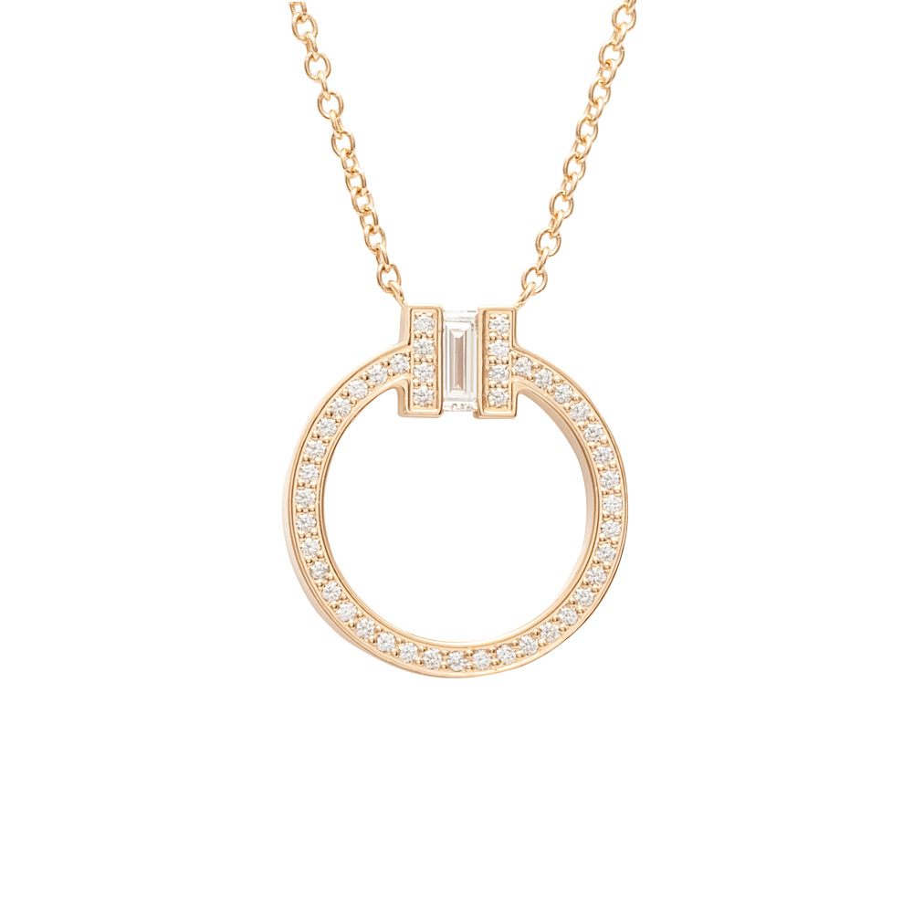Tiffany & Co. Tiffany T Circle Necklace 18K Rose Gold Diamond 63843105
