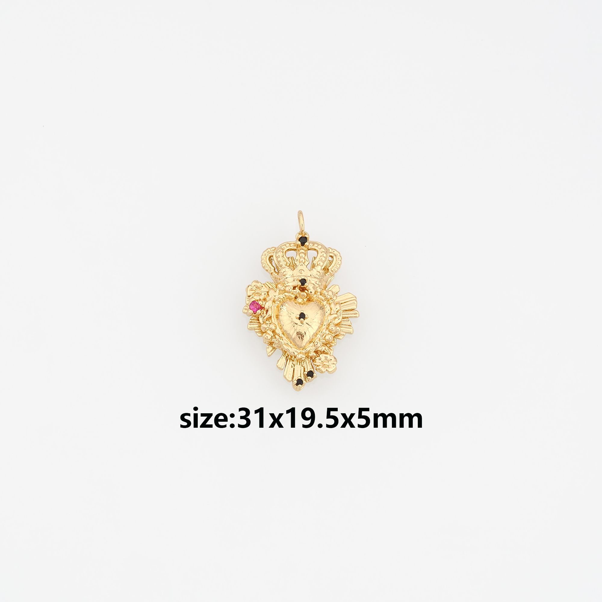 18K Gold Filled Sacred Heart Pendant,CZ Micro Pave Religious Charm Earrings Necklace for DIY Jewelry Making Supply
