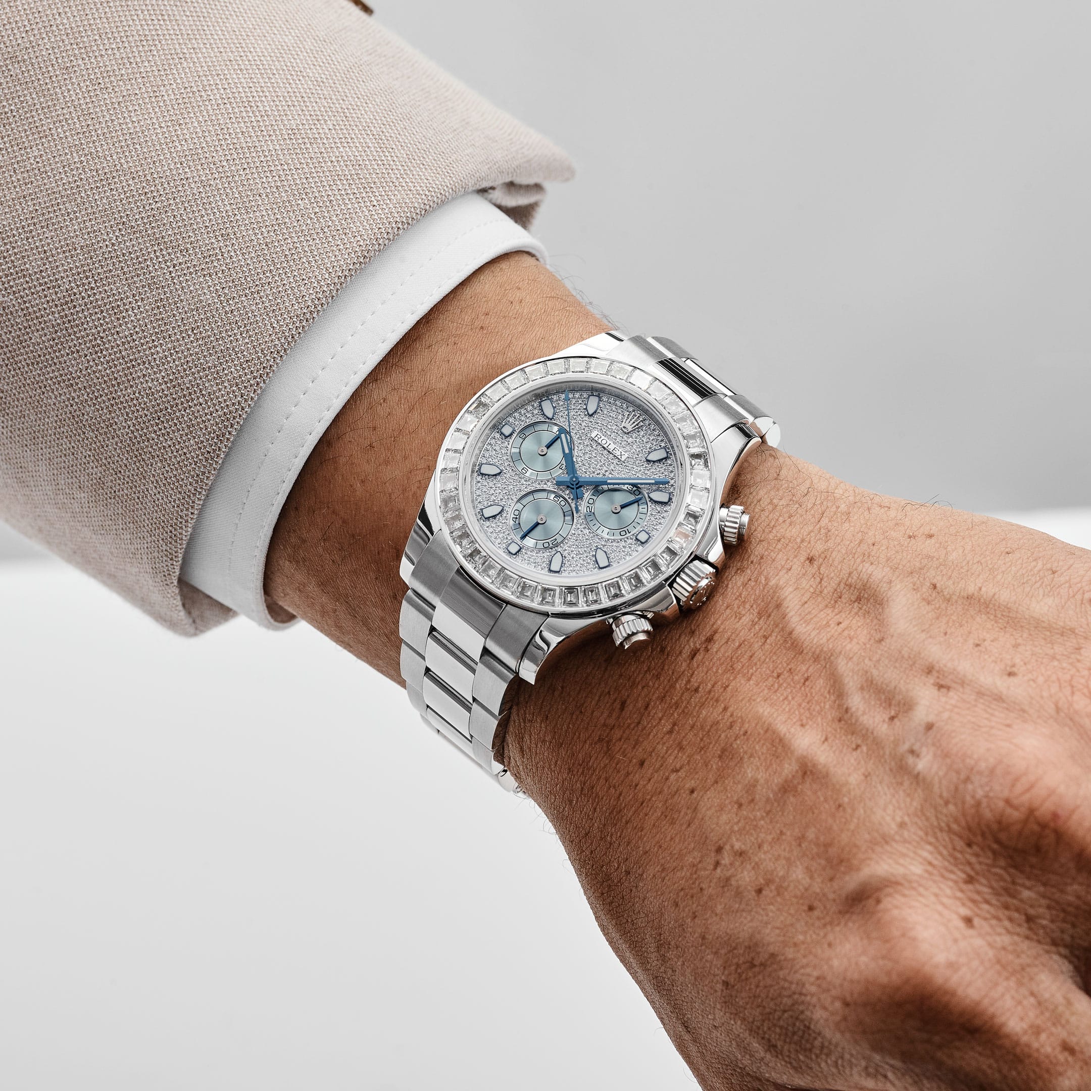 Rolex Daytona 116576TBR Platinum Pave Diamond Dial Diamond Baguette Bezel (2018)