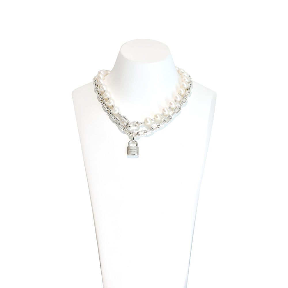 Tiffany & Co. Hardware Pearl Lock Necklace Sterling Silver 64047841