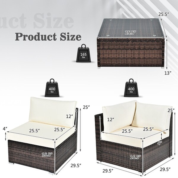 Costway 6PCS Patio Rattan Furniture Set Cushioned Sofa Coffee Table