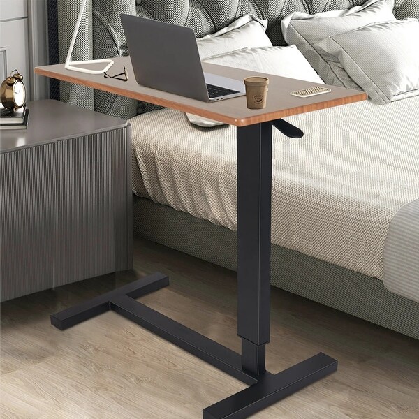 Adjustable C Shape Overbed Bedside Sofa End Table with Hidden Wheels