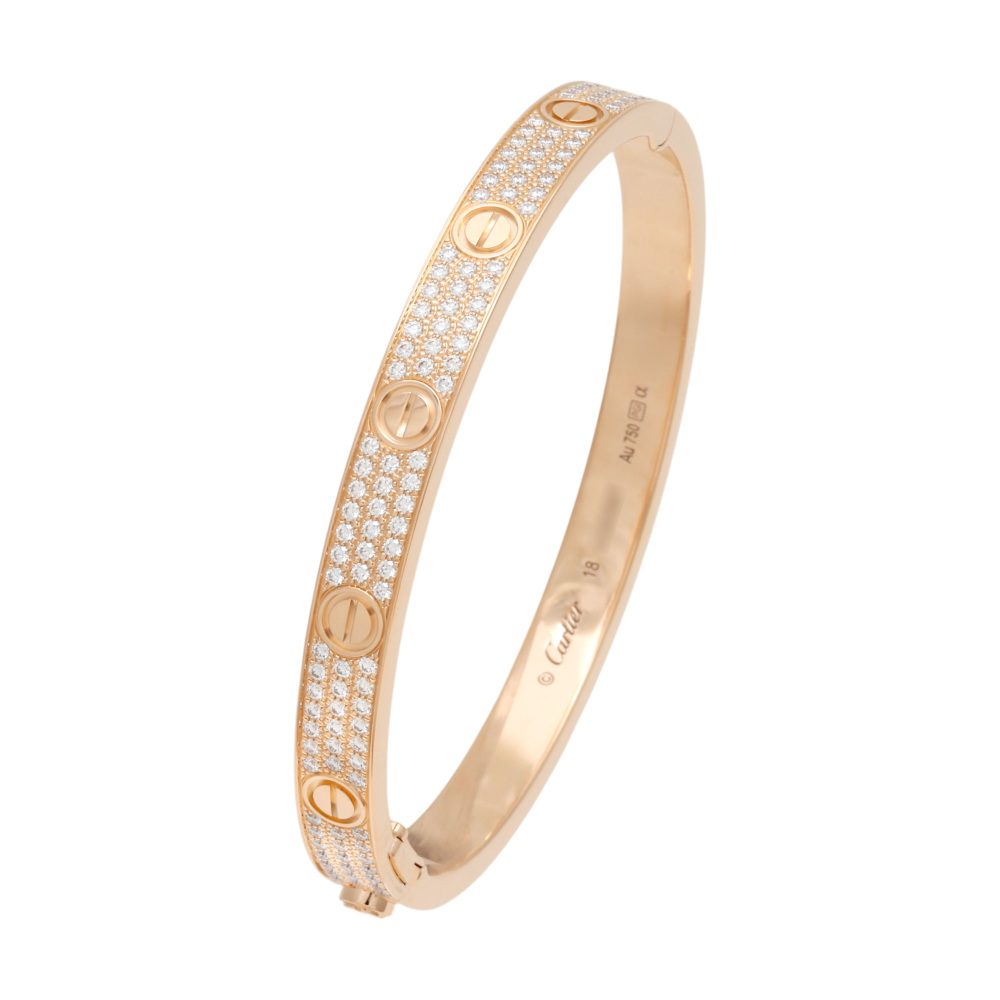 Cartier Love Classic Model Pave Diamond Bracelet 18K Rose Gold N6036900