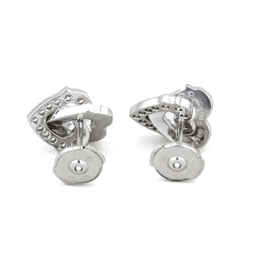 Cartier Double Heart Diamond Earrings 18K White Gold