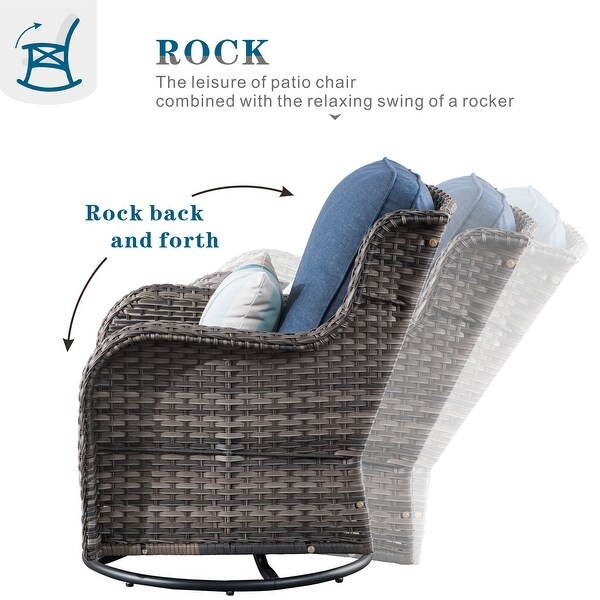 OVIOS 6piece Rattan Wicker Patio Furniture Set Swivel Gliding Chair Set