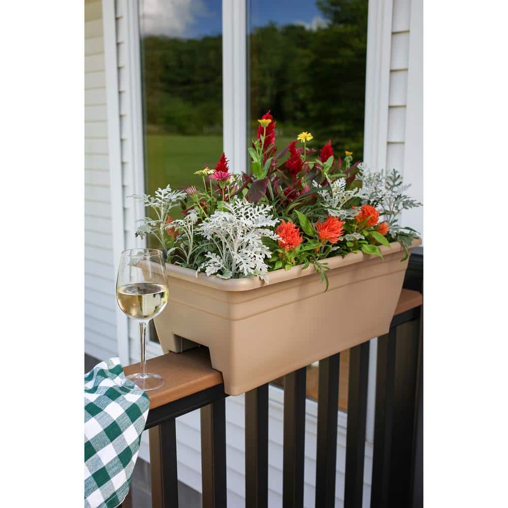 The HC Companies Heavy-duty 24 in. W Plastic Akro Deck Rail Box Planter, White with Plugs SPX24DB0A10C005LRBWT-WHITE